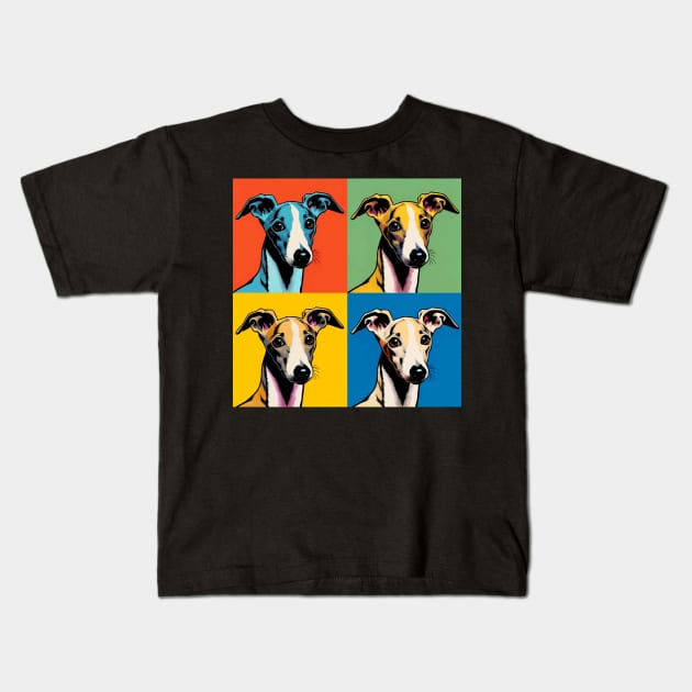 Pop Retro Whippet Art  - Cute Puppy Kids T-Shirt by PawPopArt